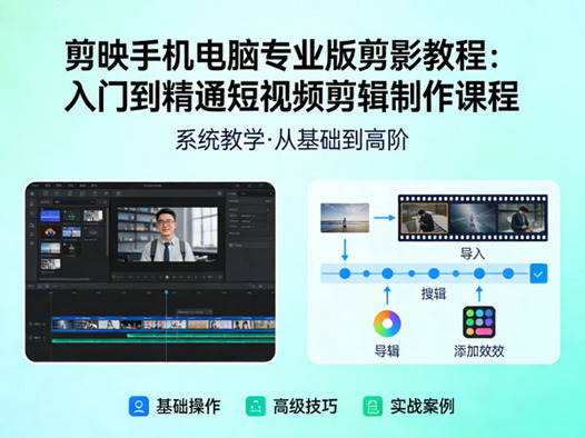 剪映手机电脑专业版剪影教程入门到精通教学习短视频剪辑制作课程