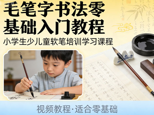 毛笔字书法视频教程小学生少儿童零基础入门软笔培训学习课程教学